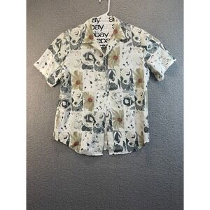 LE CAVIAR Floral Pattern Short Sleeve Button Down‎ Collared Shirt M
